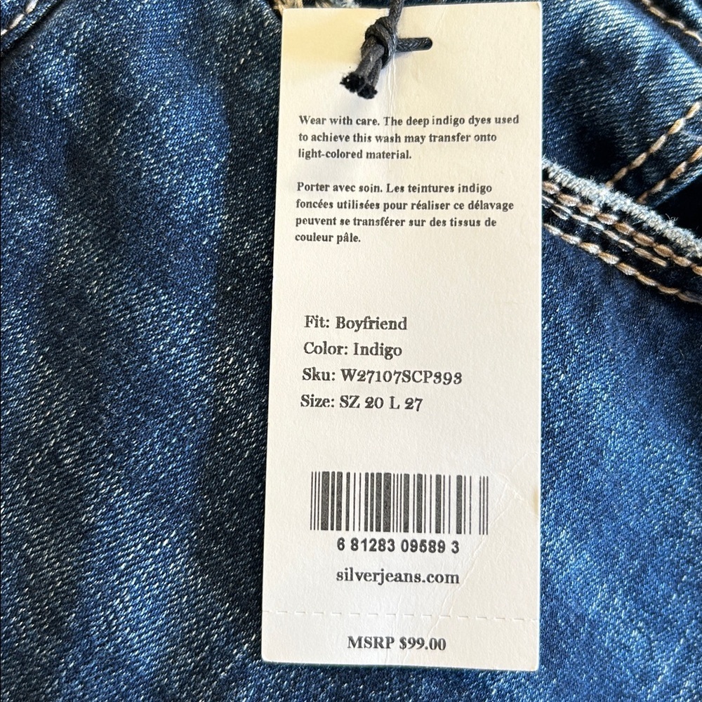 Silver Jeans Indigo Boyfriend jeans.  Sz 20  L 27 (NWT) - Picture 7 of 9